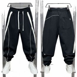 autumn Winter Black White Patchwork Striped Harem Pants Fi Street Hip-hop Wide-leg Cott Trousers Brand Men's Clothing 66rP#