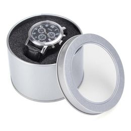 Lowest Silver Round Metal Jewelry Watch Gift Box Display Case With Cushion 3 54x2 36 Watch Organizer Box Holder glitte2504