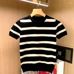 Men's T Shirts 2024 Contrast Color Round Neck Short-sleeved T-shirt Spring And Autumn Casual Fashion Outdoor Knit Shirt W25