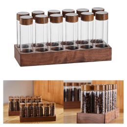 Jars Coffee Beans SubPacked Test Tube Glass Display Rack Walnut Coffee Tea Tube Bottle Espresso Coffee Accessories Coffeware Set