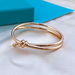 Top Quality Designer Bangle Bracelets for Women Gold Plated Tiffin Knot-series Bracelet 18k Rose Gold Non Fading Bracelets with Real Logo