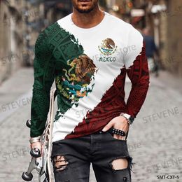 Men's T-Shirts Mexican Pattern 3D Printing Mens Round Neck T-shirt Casual Long Slve Plus Size Pullover Fashion Mens Clothing T240325