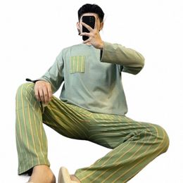 stripe Pant Men's Sleepwear Cott Spring Autumn Nightwear 2 Piece Set Homewear Youth Boy Pyjamas pijama hombre Freeship 27ut#