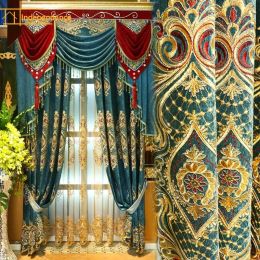 Curtains Europeanstyle highend chenille gold embroidered window screen curtains for living room bedroom finished product