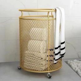 Laundry Bags Metal Wheel Basket Gold Colour Dirty Clothes Storage Handle With Wheels Home Creative Organiser For Toys