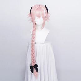 Game Fate Apocryph Astolfo Cosplay Wigs Long Pink Heat Resistant Synthetic Hair Halloween Play Role 3 pieces black headwear 240315