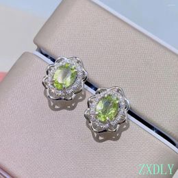 Stud Earrings Classic And Simple S925 Silver Natural Peridot Daily Wear Attractive Women Gift Real 925 Rose Gold Plate