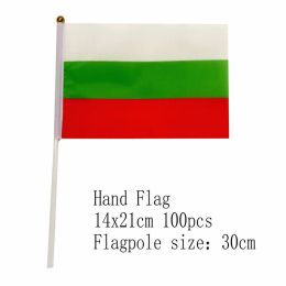 Accessories zwjflagshow bulgaria Hand Flag 14*21cm 100pcs polyester Bulgarian Small Hand waving Flag with plastic flagpole for decoration