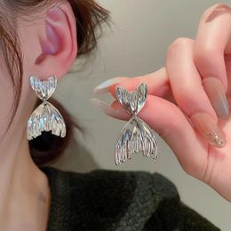 Stud Earrings Fashion Punk Sliver Colour Fishtail Earring For Women Irregular Wing Asymmetry Metal Party Jewellery