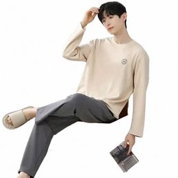 lg Sleepwear Tops Print And Sets Pyjamas Korean Sleeve Round New Pants Homewear Nightgown 2023 For Pyjamas Neck Men's L09G#
