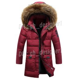 Men's Down Winter Jacket Men 2024 Thick Cotton Padded Man Coat Mid Long Slim Hood Faux Raccoon Fur Collar Plus Size Up To 3Xl 23