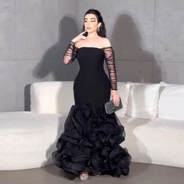 Ombro o fora dito sharon elegante preto sereia árabe vestido de noite 2024 dubai feminino mangas compridas vestidos de festa formais sf007