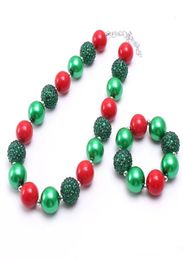 Christmas Chunky Necklace bracelet 2pcs Set Kids Girl bubble beads boutique holiday Jewellery Sets Girl Gift2905458