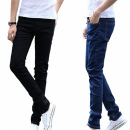 men's Slim Small Foot Stretch Baggy Jeans Straight Korean Fi Black Stain Resistant Denim Pants Streetwear Cargo Pants Men e3og#