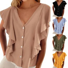 Women's Blouses Women Shirt Stylish V-neck Ruffle Sleeve Blouse Loose Fit Streetwear Top For Summer Dressy Casual Fashion Ladies