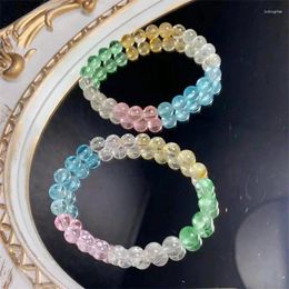 Decorative Figurines 7mm Natural Colored Topaz Bracelet Energy Crystal Aura Healing Reiki Yoga Elastic Couple Jewelry Gift 1PCS