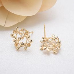 Stud Earrings (2709)6PCS 12MM 24K Gold Colour Brass Leaf Leaves High Quality Diy Jewellery Findings Accessories