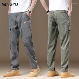 Men's Pants Brand Clothing Summer Soft Lyocell Fabric Cargo Thin Work Wear Elastic Waist Korean Outdoors Jogger Casual Trousers