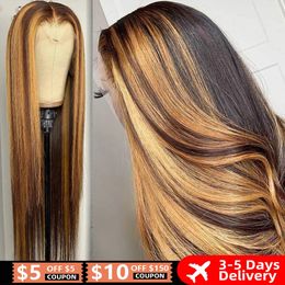 13x4 Highlight Straight 13x6 HD Frontal for Women Human Hair Wig Honey Blonde Lace Front Wigs
