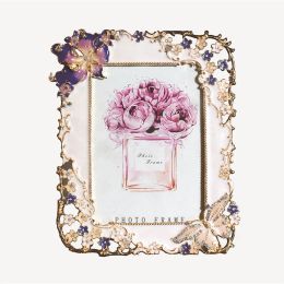 Frame Flower Relief Handmade Photo Frame Modern Luxury Enamel Creative Metal Photo Frame Gift Wedding Picture Frame Craft Ornament