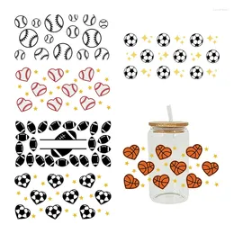 Window Stickers UV DTF Transfer Sticker Ball Football For The 16oz Libbey Glasses Wraps Bottles Cup Can DIY Waterproof Custom Decals D5294