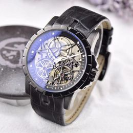 High quality new fashion watches man watch skeleton face mechanical watch mechanical wristwatch leather strap 201331S