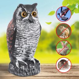 Sculptures Outdoor Owl Decoy Bird Repellent Pest Control with Flashing Eyes Frightening Sounds Garden Scarecrow Protector Decoration
