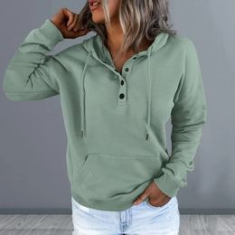 Women Hoodie Winter Hooded Sweatshirt for Cozy Womens Fallwinter Stylish Loose Pullover with Big Pocket Button 240318