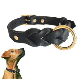 Collars Full Grain Genuine Leather Dog Collars Braided Soft Leather Dog Collar with Metal Buckle for Medium Large Dogs Pet Accessories