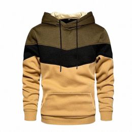 Felpa con cappuccio patchwork da uomo Felpe con cappuccio Abbigliamento Casual Pile allentato Caldo Streetwear Uomo Fi Autunno Inverno Sport Outwear z6kM #