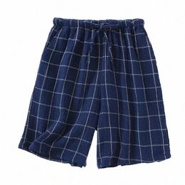 summer Men's Sleepwear Pajamas Shorts Thin Cott Breathable Plaid Design Loose Fitting Large Size Pajamas Casual Home Shorts g3Wy#