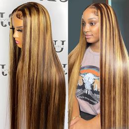 Glueless Wig Highlight Human Hair 13x6 HD Lace Frontal Wigs Honey Blonde 13x4 Straight Transparent Lace Front Human Hair Wigs