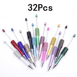 32pcs Diamond Bead Pen DIY Beadable Ballpoint Pens Student Stationery Pens Writing Pen School Office Supplies 240319