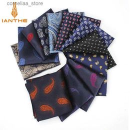 Handkerchiefs Luxury Mens Handle Paisley Silk Woven Jacquard Hanky Polyester Hanky Business Vintage Pocket Square Chest Scarf 23 * 23CM Y240326