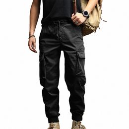 men Solid Colour Pants Men's Cargo Pants with Ankle-banded Design Multiple Pockets Elastic Waist for Casual Sports Comfortable g2So#