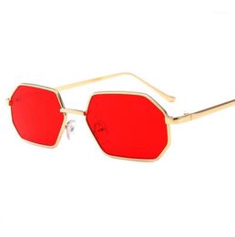 Sunglasses Small Octagon Women 2021 Ladies Fashion Shade Brand Designer Square Metal Frame Red Hip Hop FML18491779