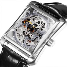 WINNER Watch For Women Watches Luxury Top Brand Design Fashion Skeleton Watch Ladies Mechanical Tonneau Leather 210310299K