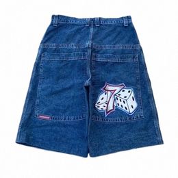 Jnco Shorts Y2K Pantaloni Harajuku Hip Hop Graphic Retro Blu Baggy Denim Pantaloncini da ginnastica Uomo Donna Nuovo a vita alta Basket Short W6Vk #