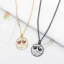 Pendant Necklaces Round Skeleton Bandage Necklace Black Gold Colour Chain Skull Mummy Creative Jewellery Fashion Halloween Gift