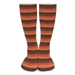 Women Socks Cool Retro 70S Print Stockings Brown Orange Stripes Pattern Winter Non Slip Female Outdoor Quality