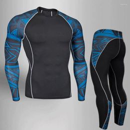 Men's Thermal Underwear Brand Long Sleeve T-Shirt Kit Compression Crossfit Shirts Fitness Leggings Base Layer 4XL