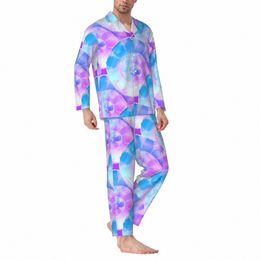 purple And Blue Shells Sleepwear Spring Animal Print Aesthetic Oversized Pajama Sets Male Lg Sleeve Room Graphic Nightwear 45RP#