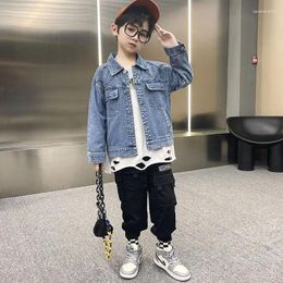 Jackets Boys Denim Jacket For Fashion Coats Children Clothing Autumn Baby Clothes Outerwear Embroidery Cartoon Jean Coat 130-170cm