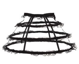 Women Ruffled Lace Crinoline Cage Petticoat Bustle Lolita Skirt Pannier Underskirt for Carnival Party WhiteBlack5001349