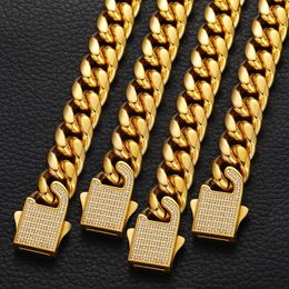 Chains Hip Hop Bling Iced Out CZ Round Stainless Steel Cuban Link Chain Necklace For Men Rock Jewelry Drop