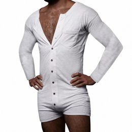new 2024 Men's Sexy Pyjamas Sets Casual One Piece Men Lg Sleeve Solid Romper Single-breasted Jumpsuit Sleepwear Nightwear Male c4Bx#