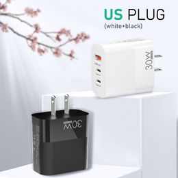 30W Dual PD + 1 USB-A Fast PD Wall Charger Adapter EU US UK Multi Ports USB Power Charger For iPhone 15 Pro Max Samsung S24 Huawei Xiaomi Universal
