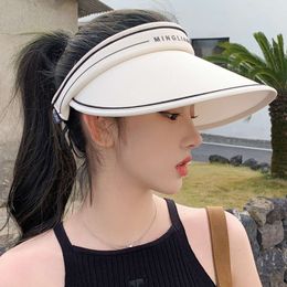 Sunscreen for Women, Face Covering, Outdoor Sports, Empty Top Korean Version, Summer Fashion Letter, Big Brim Hat, Women's Sun Hat Trend