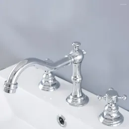 Bathroom Sink Faucets Polished Chrome Brass Widespread Dual Handle Washing Basin Mixer Taps Deck Mounted 3 Holes Lavatory Faucet Anf971