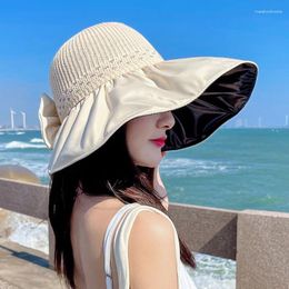 Berets Japanese Vinyl UV Protection Female Pure Colour All-Matching Mesh Big Brim -Proof Folding Sun Hat Summer
